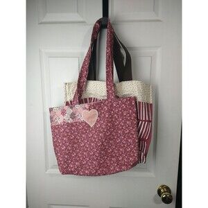 Handmade Tote/Shopping Reusable Heart Floral Pink Bags 2Pack